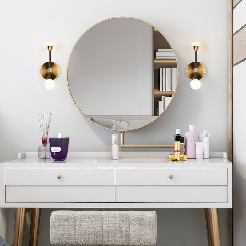 2-Light Modern Contemporary Black Gold LED Wall Sconces Bathroom Vanity Lights with Acrylic Shades - 4.7" L x 7.5" W x 11" H