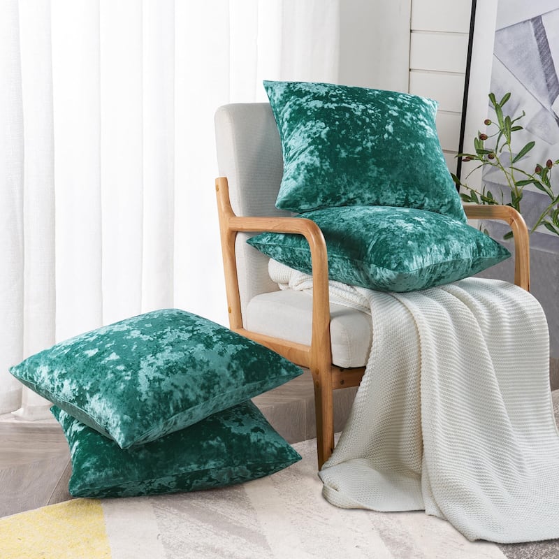 Rancho Crushed Velvet Throw Pillow Cover Set, NO INSERT - 20" x 20" - Sapphire