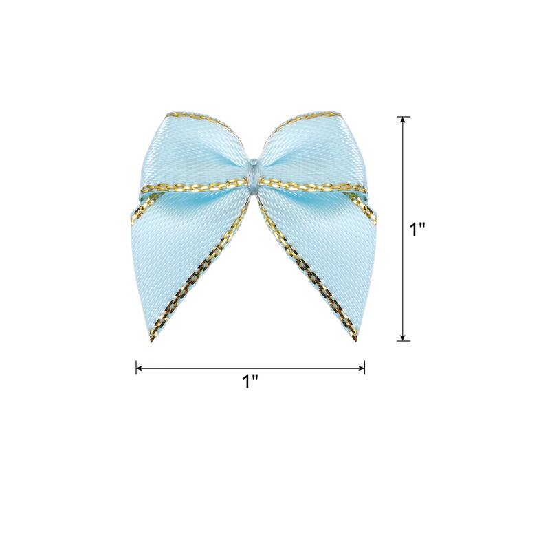 50Pcs Mini Metallic Edge Ribbon Bow 1" Satin Ribbon Flower Bows Soft - Sky Blue