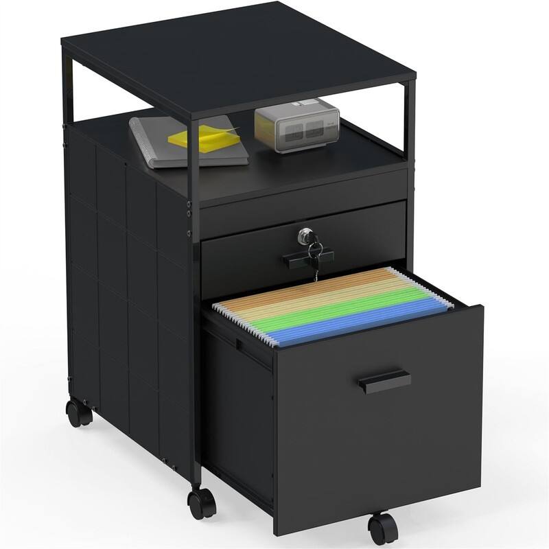 Rolling File Cabinet w/ 2 Drawers - Black