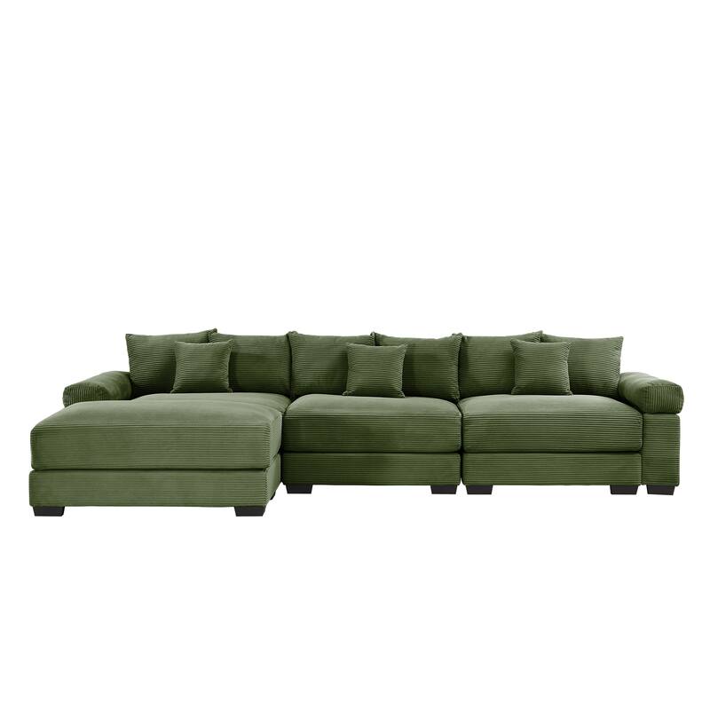 GDFStudio - Corduroy L-Shaped 3-Seater 130" Cloud Modular Sectional Couch with Ottoman