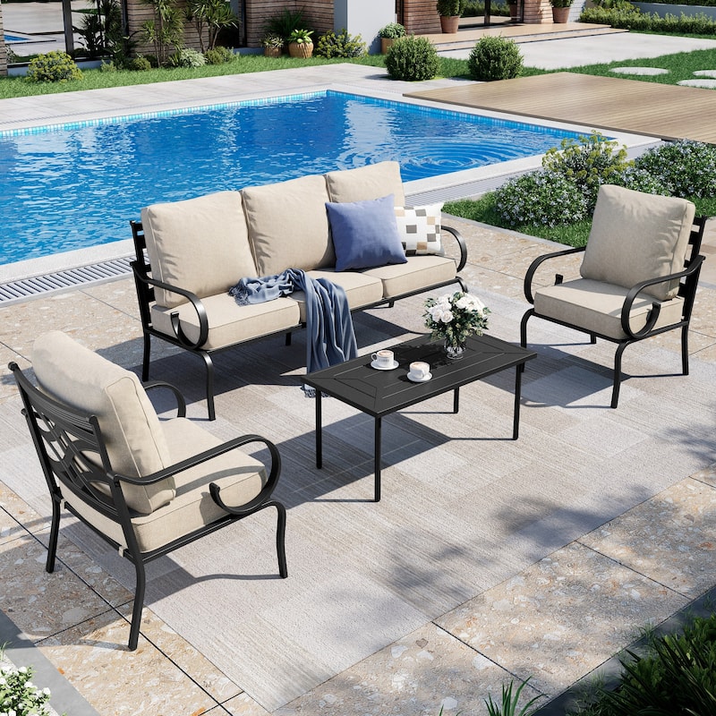 MAISON ARTS 5/7-Seat Patio Conversation Set with 3-Seat Sofa, 2/4 Single Chairs, 2-Seat Sofa and 1 Coffee Table - Set 2 - 4-Piece
