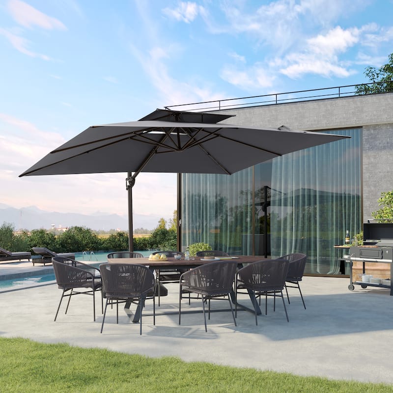 9 FT x 12 FT Outdoor Patio Dual Top Umbrella Cantilever Offset with No Base - Dark Grey