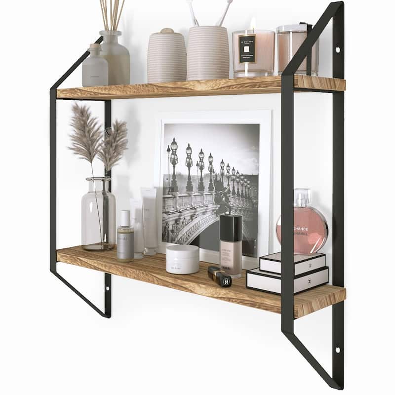 Wallniture Ponza 17"x4.5", Floating Wood Shelf, 2-Tier, Natural Burned