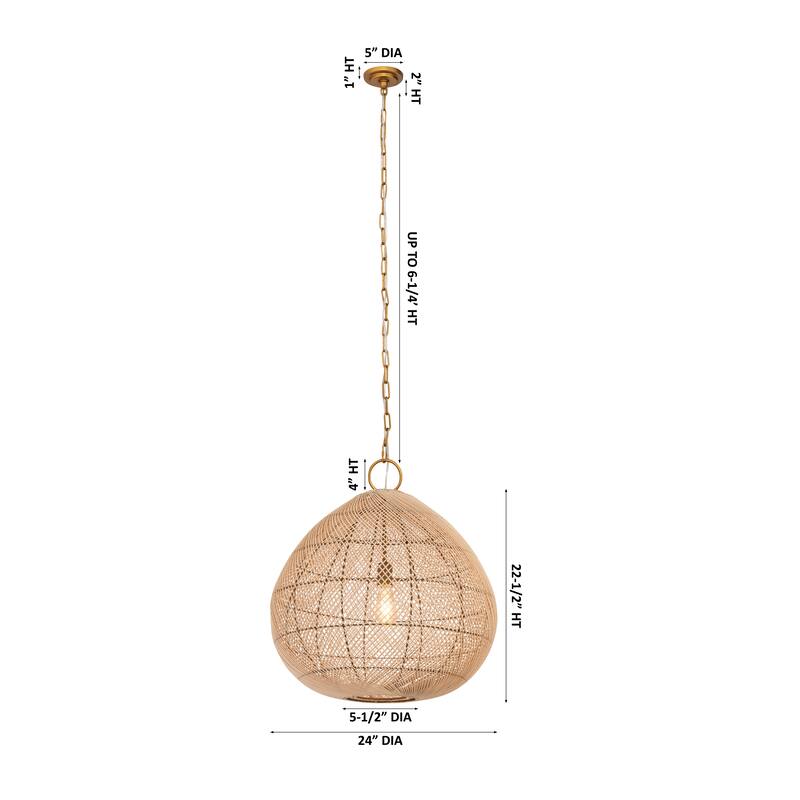 Innovations Lighting Vine - 1 Light 24" Chain Hung Pendant - Gold Finish - Natural Shade