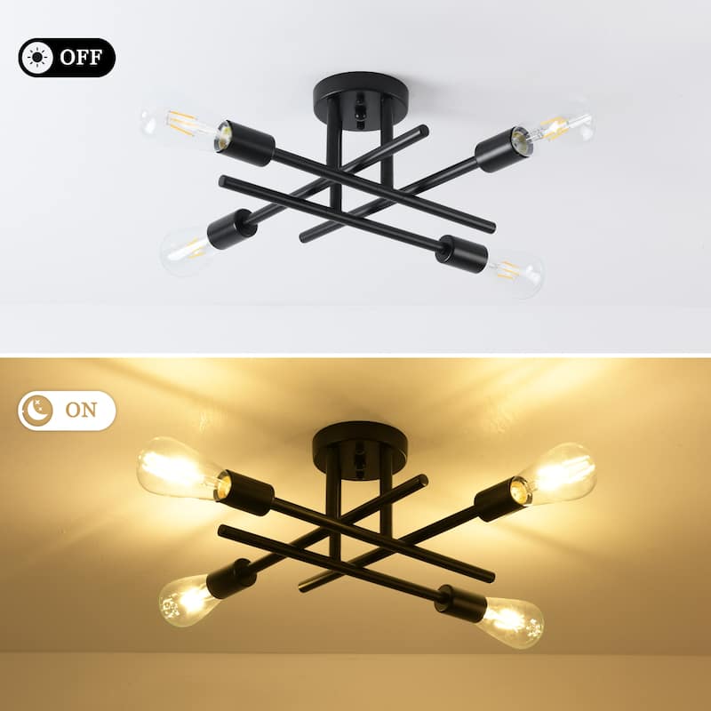 4-Light Modern Semi-Flush Mount Light for Bedroom Study Living Room