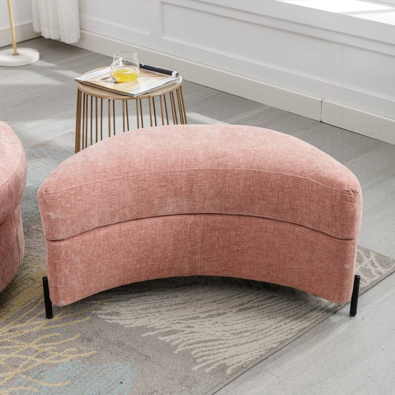 32.7" W Upholstered Half Crescent Moon Storage Ottoman