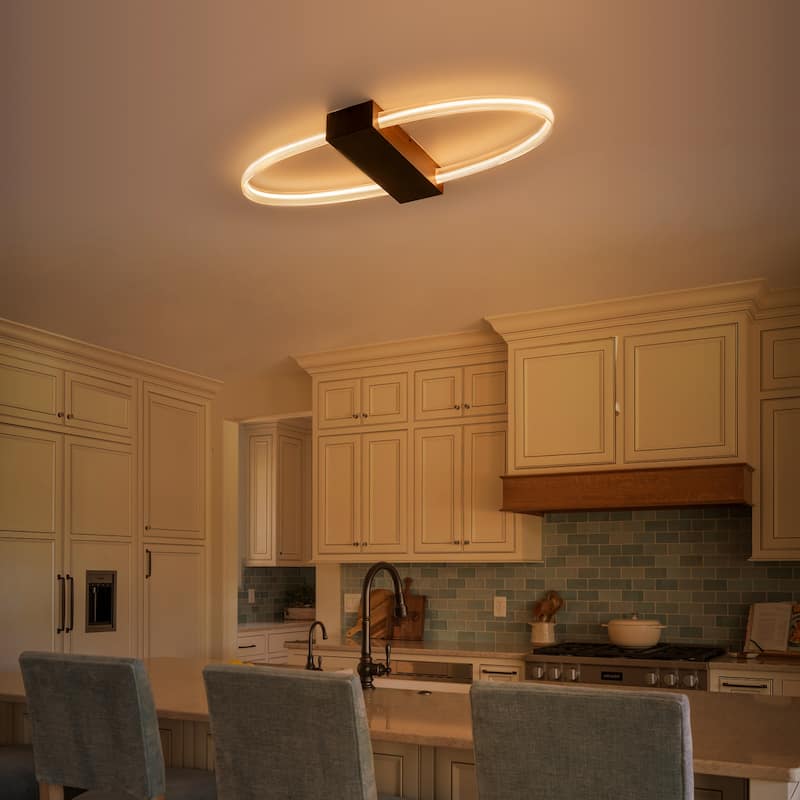 Oval Clear Ribbed Acrylic LED Flush Mount Ceiling Light Dimmable - Dia.31.5-in