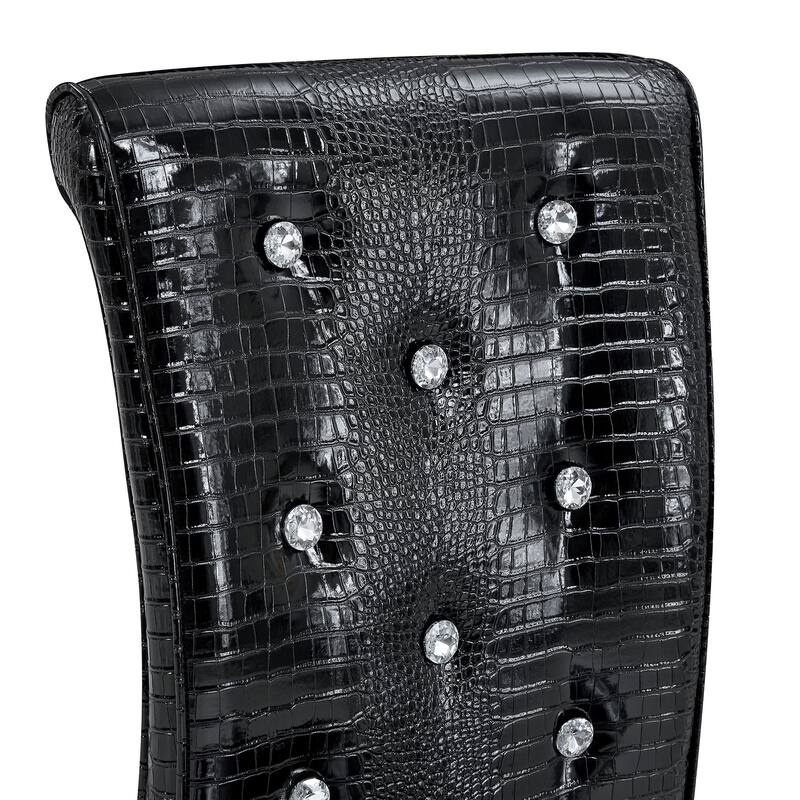Retro Alligator-Embossed Faux Leather Dining Chairs with Crystal Buckle, Accent Upholstered Kitchen Chairs