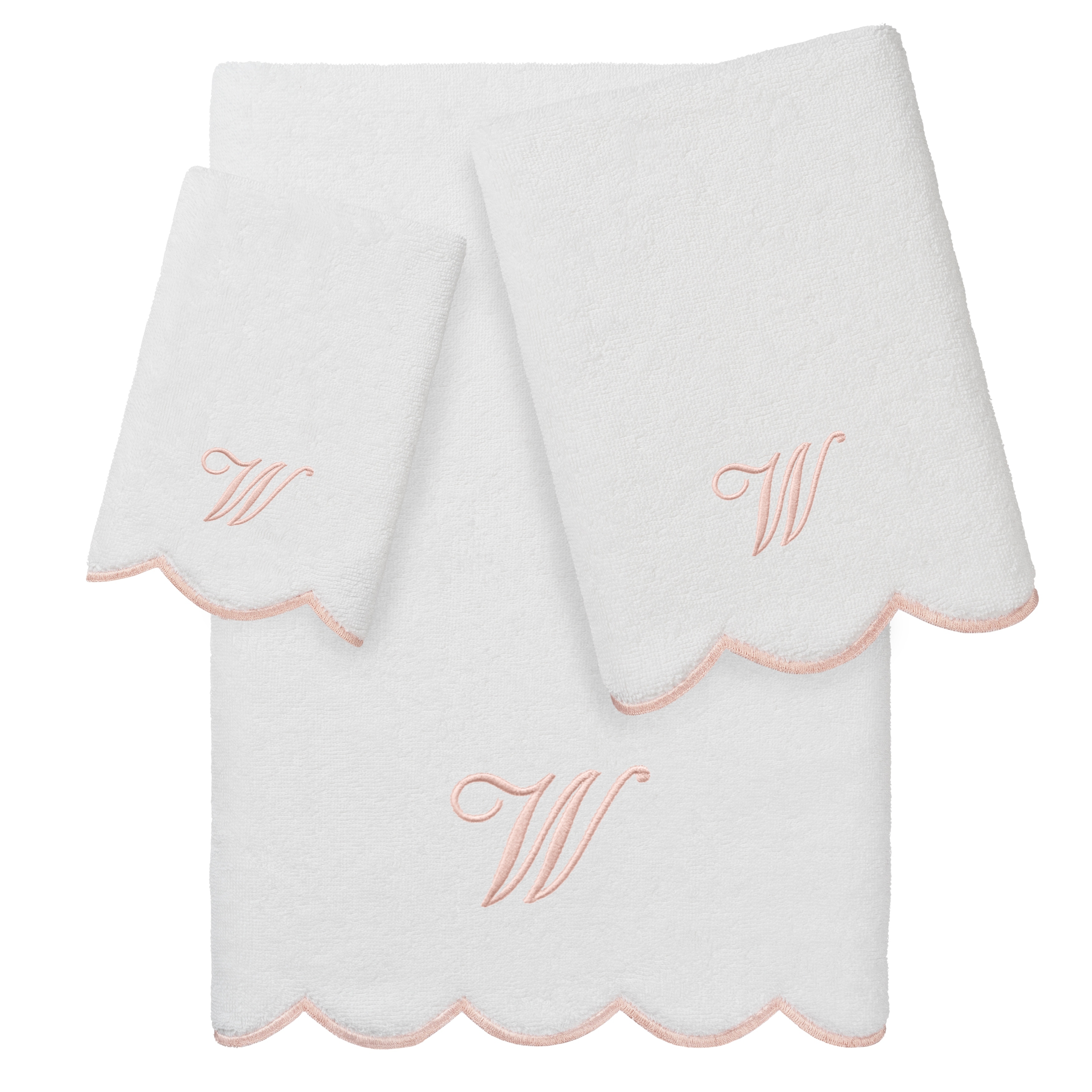 Authentic Hotel and Spa 100% Turkish Cotton Pink ADORNIA Scallop Personalized 3 Piece Towel Set - 3 Piece Set