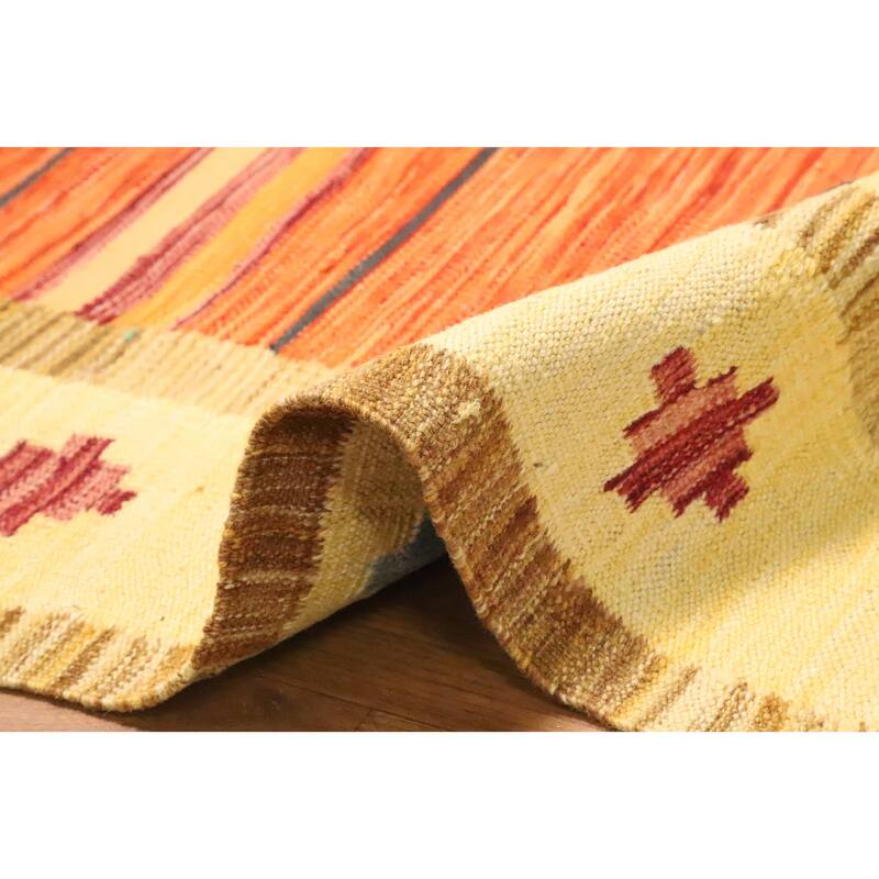 Hand Woven Oriental 100% Wool Carpet Southwestern Tribal Multi-Colored Kilim Area Rug - 9' 7'' X 6' 5''