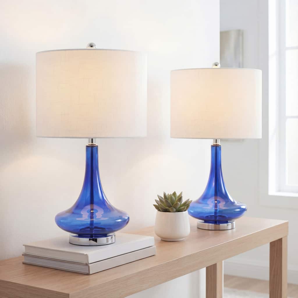 Ames 25.5" Glass Teardrop LED Table Lamp, Mercury Silver/Chrome (Set of 2) by JONATHAN Y