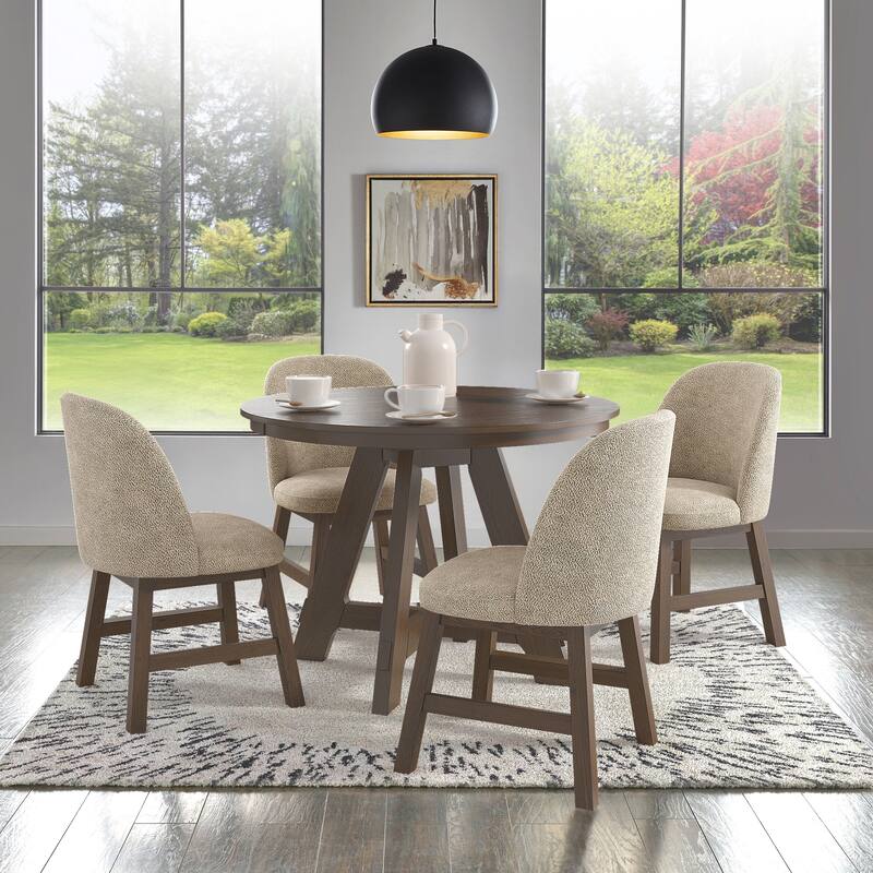 Harstad 42"-60" Wood Finish Extendable Round Dining Set with Curved Back Chairs by iNSPIRE Q Modern