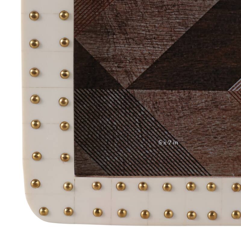 Wood Glass Photo Frame Studded Border Glam Modern Design - 9" Ivory