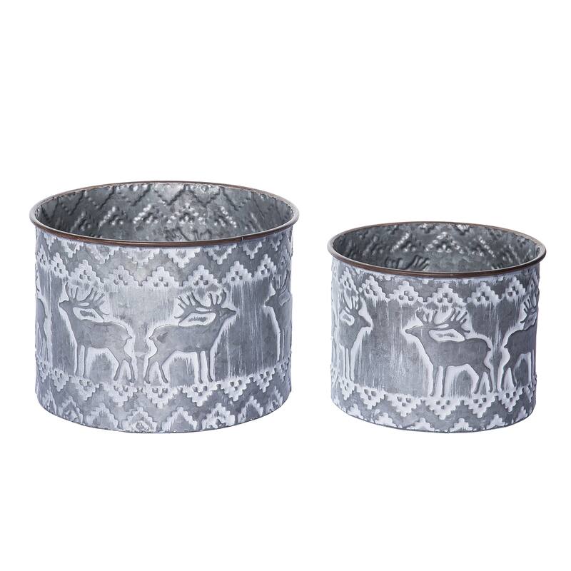 Transpac Metal 8.75 in. Gray Christmas Rustic Reindeer Container Set of 2