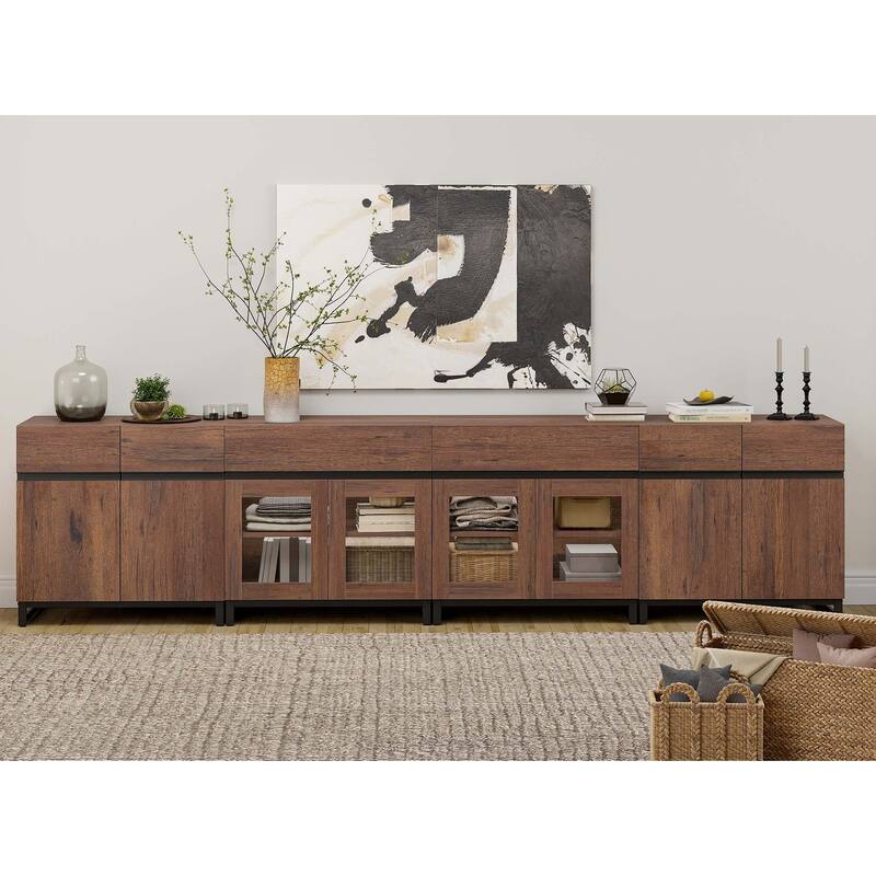 4 in 1 Dresser with 2 Drawers & Glass Doors, Adjustable Shelf, Modern Storage Cabinet and Closet Organizer for Bedroom