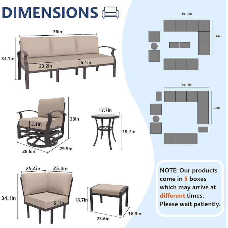Kullavik Aluminum Corner Sofa Set, Patio Outdoor Sectional Sofa Set with Armrests and Footrests
