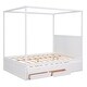 preview thumbnail 33 of 34, Elegant Design Canopy Platform Bed featuring a Twin Size Trundle and Three Storage Drawers,Queen Size