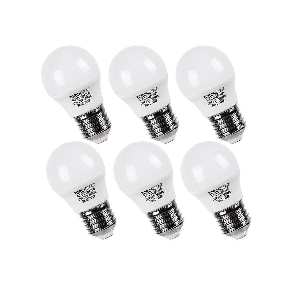 6PACK 5W A15 LED Light Bulb, 40W E26/E27, 3000K - 3000K Warm White Overstock - 25454874