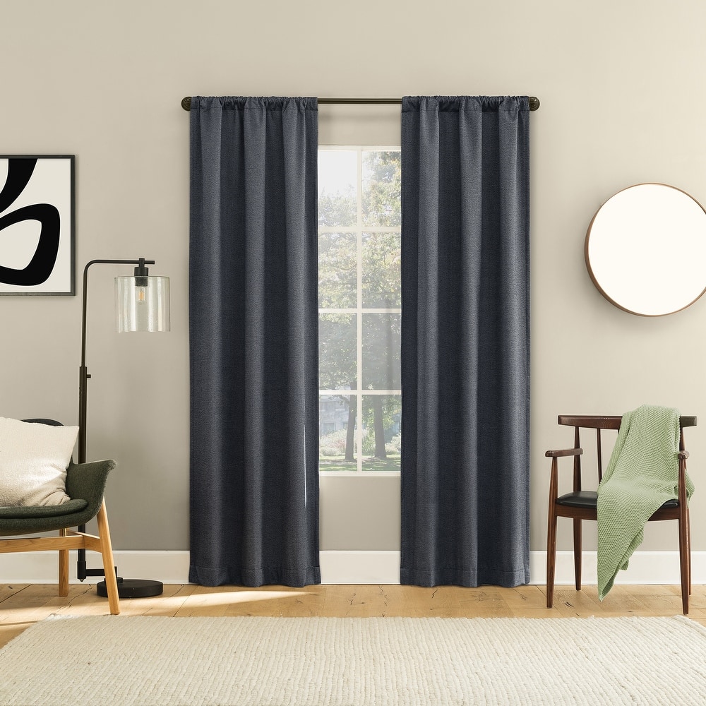 Sun Zero Prescott 2-Piece Herringbone Magnetic Closure Total Blackout Rod Pocket Curtain Panel Pair