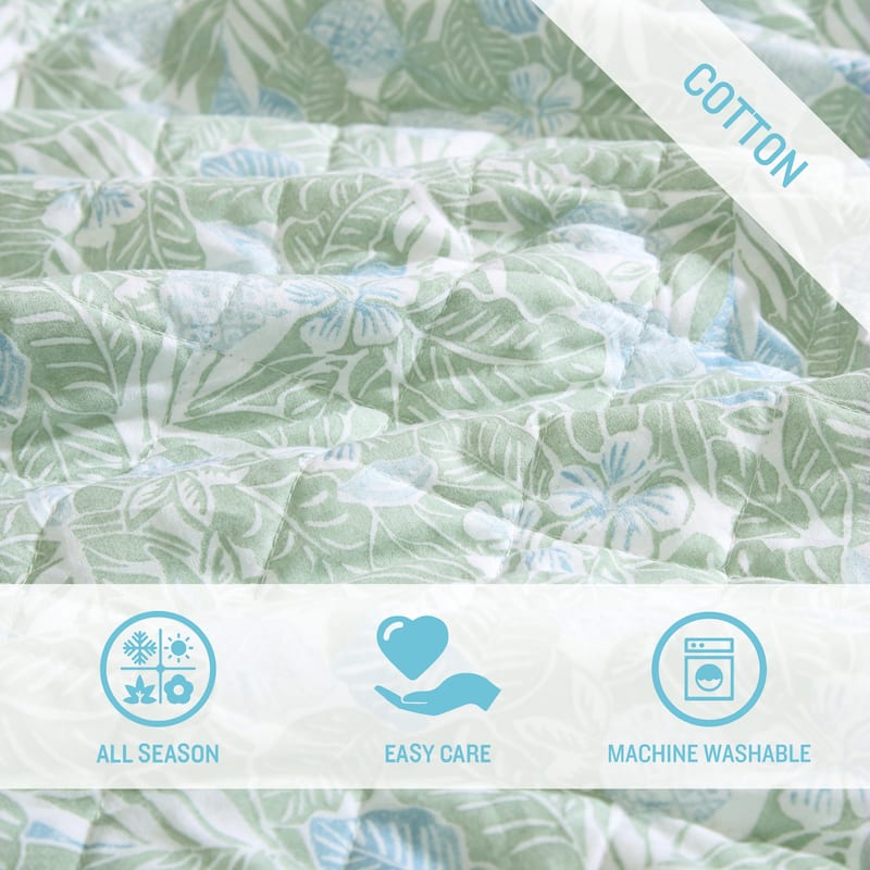 Tommy Bahama Pineapple Bloom Cotton Reversible Green Quilt Set