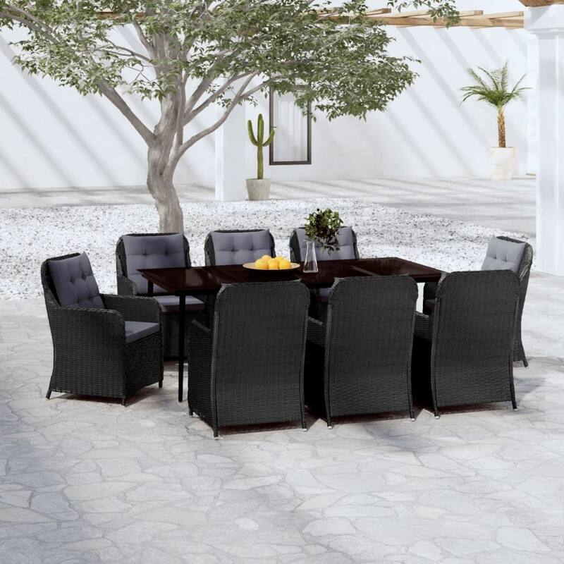 vidaXL 3/5/7 Piece Patio Dining Set - Black 78.7" x 39.4" x 29.1" 9-Piece