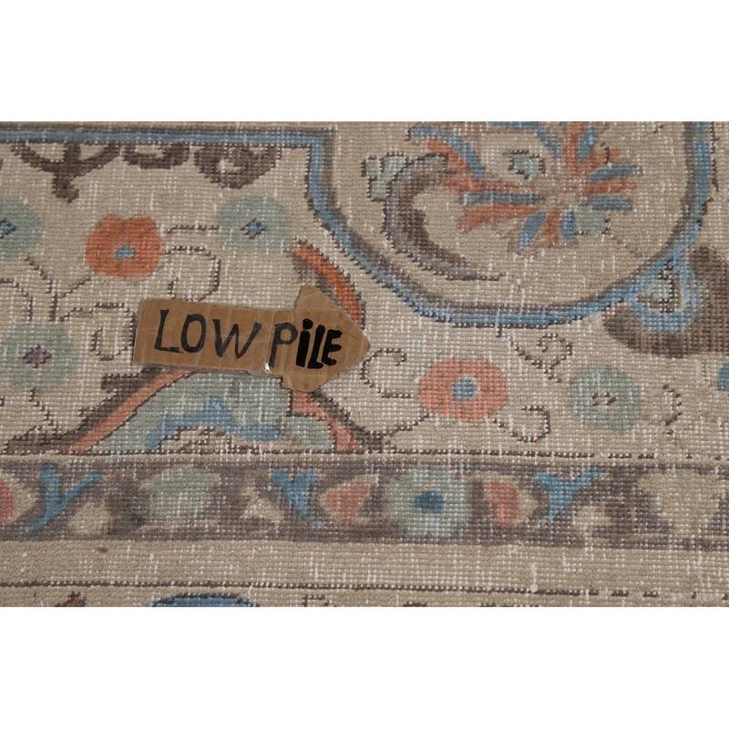 Geometric Beige Tabriz Persian Area Rug Hand-Knotted Wool Carpet - 9'8"x 13'4"