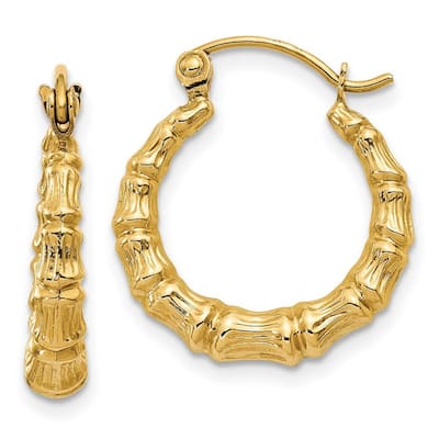Curata 14k Yellow Gold Bamboo Design Hoop Earrings (2mm x 11mm)