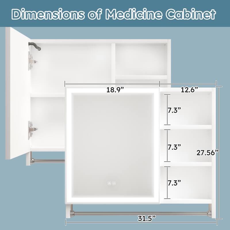 32" x 28" Rectangular Aluminum Surface Mount Medicine Cabinet with Mirror and Towel Rail - 32" x 28"