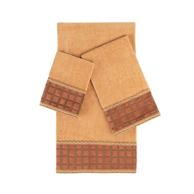 Sherry Kline Inhibit Gold 3-piece Decorative Towel Set, Jacquard Fabric Band, double row of gimp braid 1 Bath Hand & Tip Towel