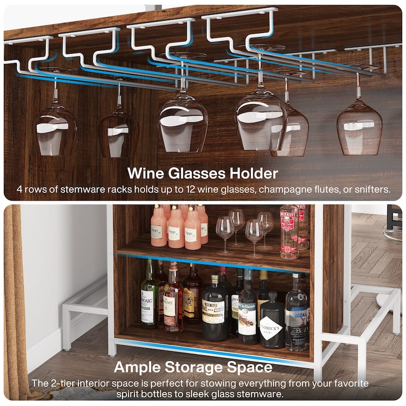 3-Tier Home Bar Unit with Glasses Holder and Wine Storage - 19.7"D x 47.24"W x 43.3"H