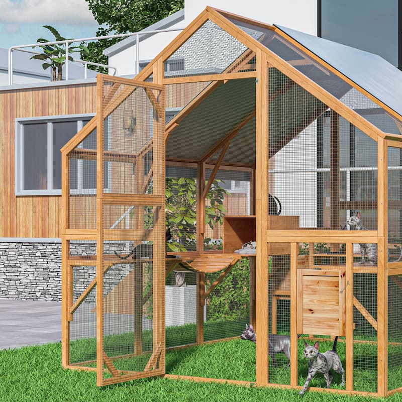 Outdoor Catio Cat House 74" H Large Cat Enclosures ,UV proof Cover