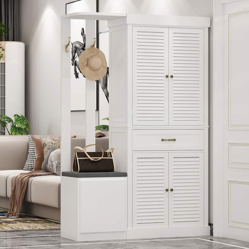 Timehcee 30"Shoe Cabinet Storage Cabinet Doors Wooden Floor Cabinet