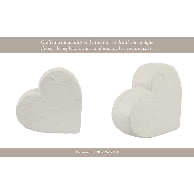 Ecomix Heart-Shaped Decorative Sculpture Boho Accent - 8" Ivory - 8" x 3" x 8"