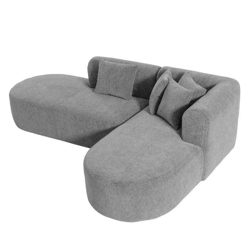 Curved Sectional Sofa with L-Shaped Chaise Lounge, Chenille Upholstered Cloud Sofa, 4 Seater Floor Sofa with 4 Pillows