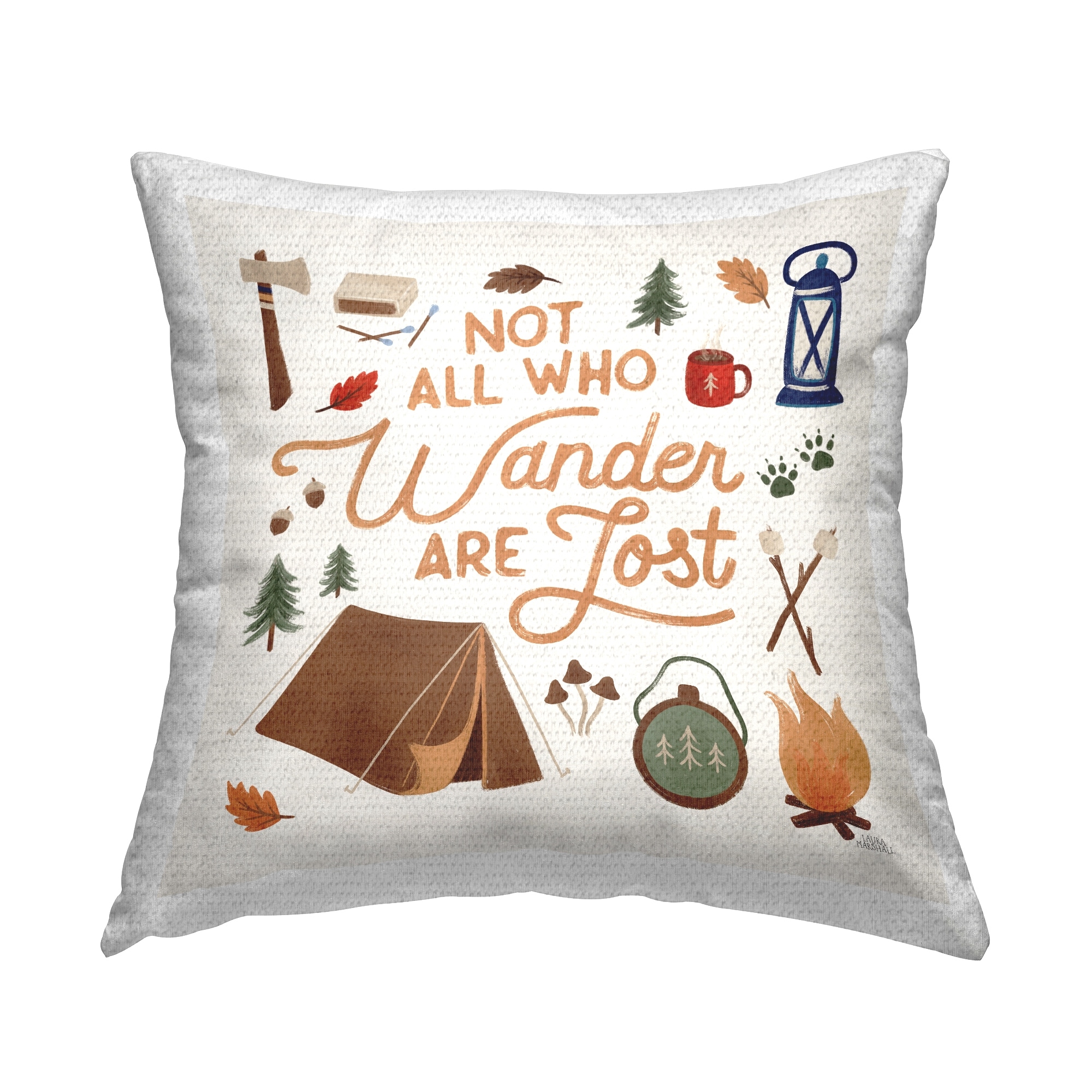 Stupell Not All Who Wander Phrase Printed Outdoor Throw Pillow Design by Laura Marshall