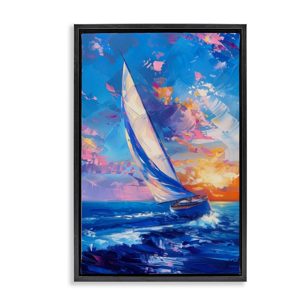 Stupell Abstract Boat at Sunset Framed Floater Canvas Wall Art Design By LSR Design Studio