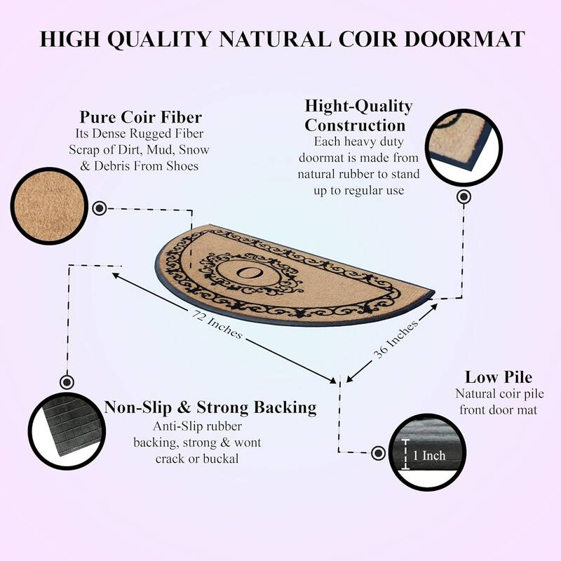 A1HC Natural Coir & Rubber Hand Flocked Thick Durable Monogrammed Doormats, 36" x 72"