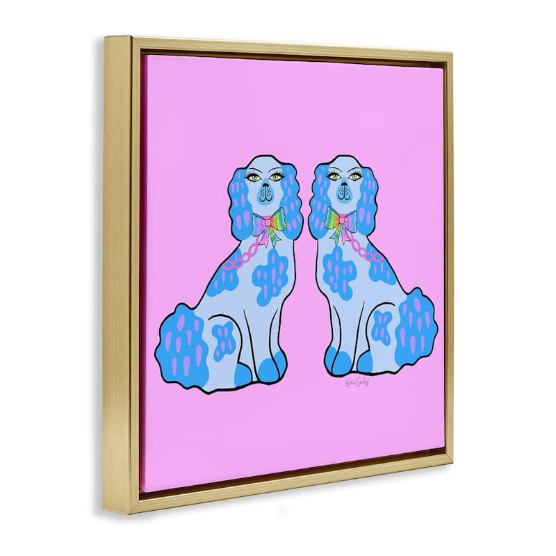 Stupell Funky Dogs Blue & Pink Framed Floater Canvas Wall Art Design By Katie Conley