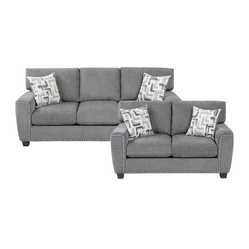 Windsor Chenille 2-Piece Living Room Sofa Set with Nailhead Trim - Dark Gray - 2 Piece