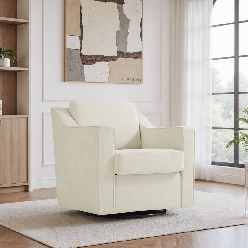 UIXE Chenille/Leather Swivel Barrel Chair Accent Chairs For Living Room