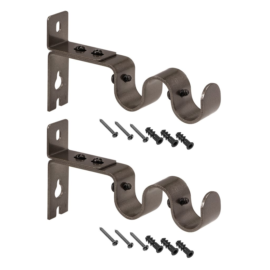 Curtain Rod Bracket Iron Double Holder Support for 18mm 27mm Drapery Rod, 122 x 53 x 16mm 2pcs - Brown - 125x70x21mm