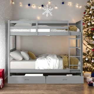 Full-Over-Full Bunk Bed with Ladders and Two Storage Drawers
