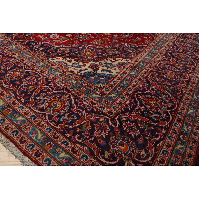 9'9''x13 Hand Knotted Wool Red Kashan Traditional Rug - 9' 9'' x 13'
