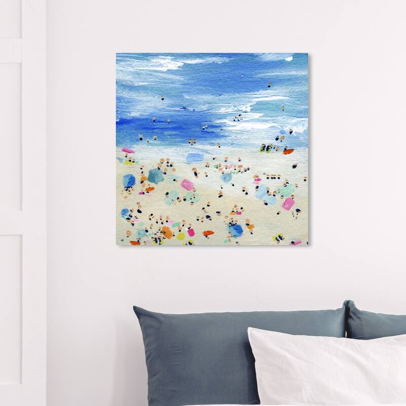Wynwood Studio 'Crowded Beach' Nautical and Coastal Wall Art Canvas Print Coastal - Blue, Brown - 30 x 30