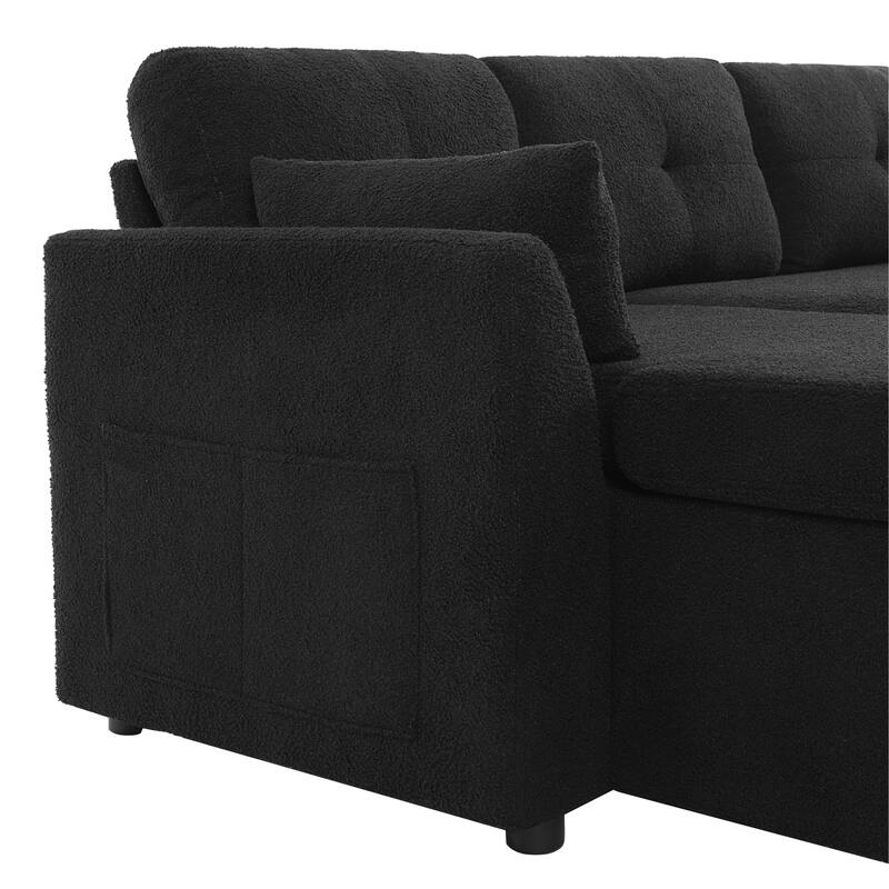 107" U-Shaped Sleeper Sectional Sofa with Storage & USB Ports - Modern Convertible Sofa Bed for Living Room