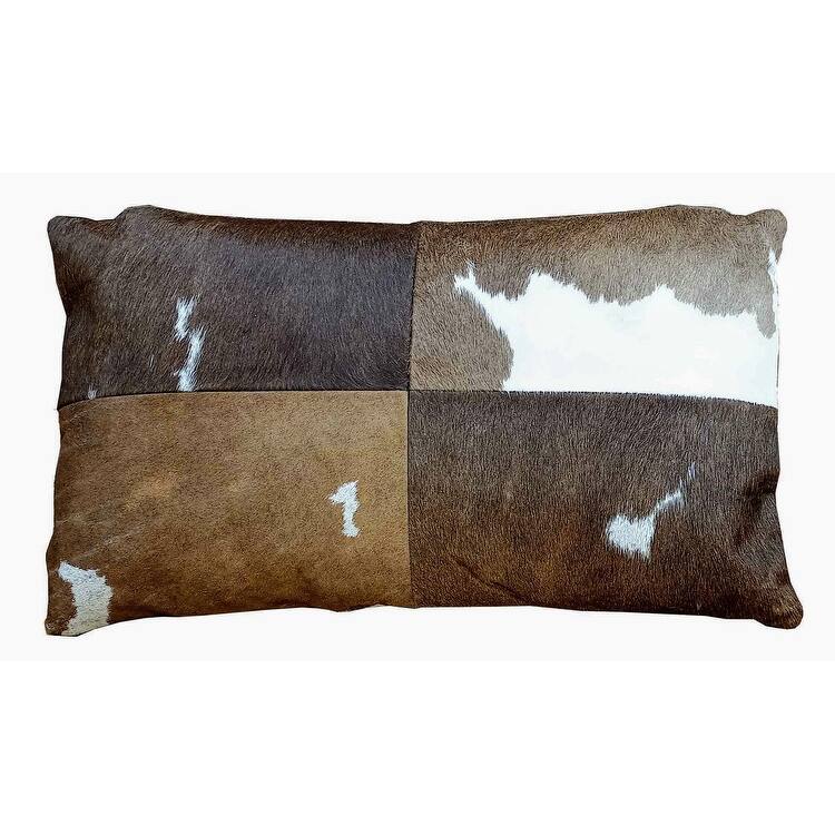 DANTE Brown & White Rectangular Cowhide Doublesided Leather Lumbar Pillow Bed Bath & Beyond