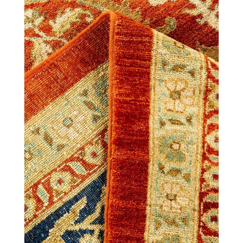 Overton Handknotted Wool Vintage Inspired Contemporary Eclectic Orange Area Rug - 18' 5" x 12' 5"