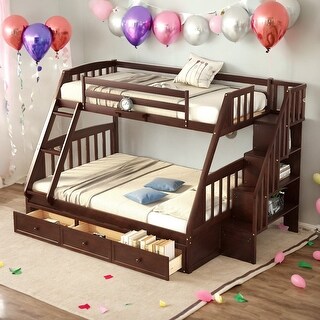 Twin Over Full Bunk Bed with Drawers,Ladder and Staircase For Bedroom