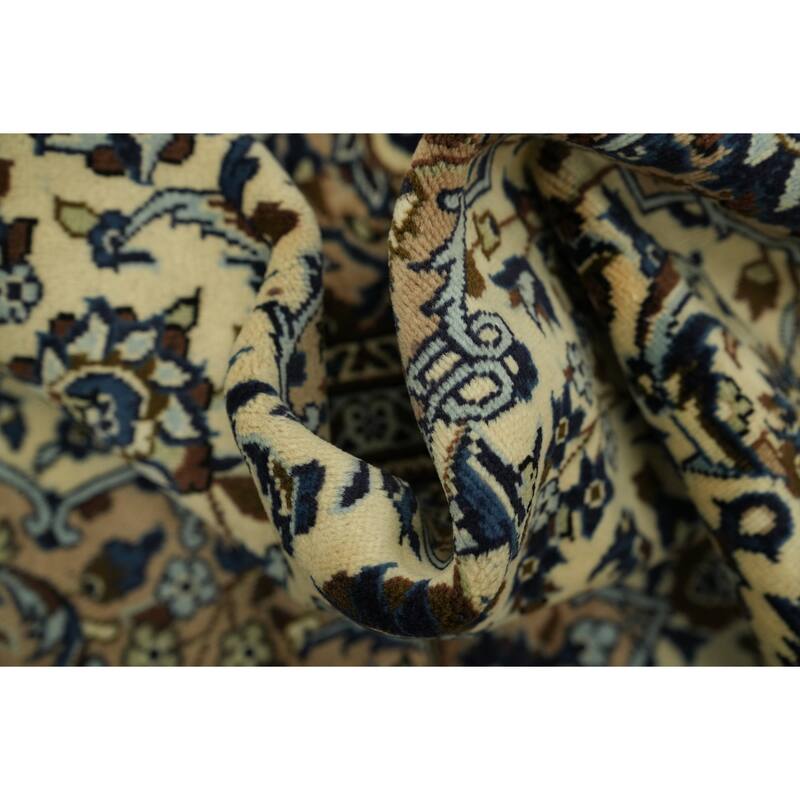 Hand Knotted Oriental 100% Wool Carpet Traditional Floral Beige & Ivories Kashan Area Rug - 9' 3'' X 6' 2''